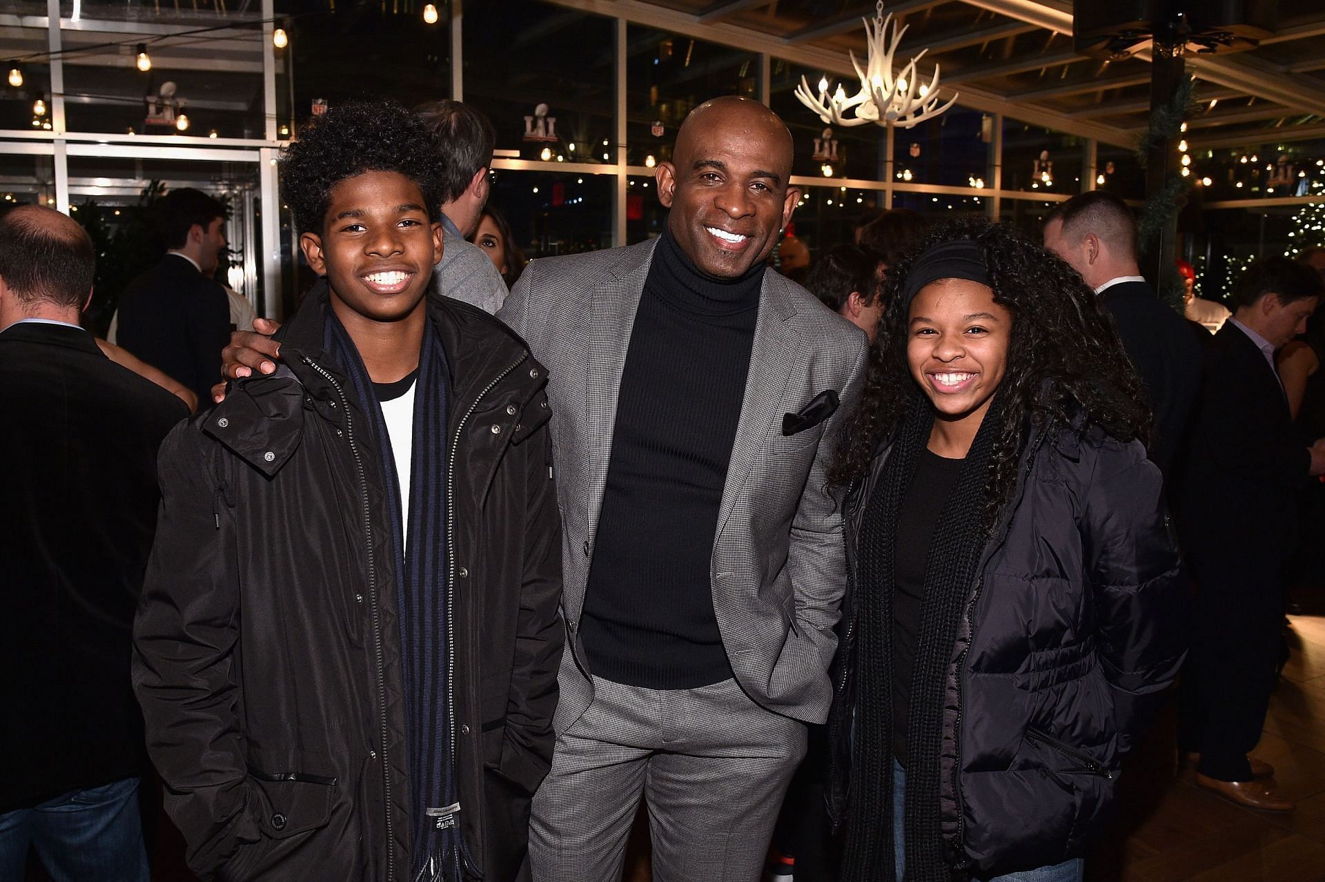 Shedeur Sanders, Deion Sanders and Shelomi Sanders attend On Location Experiences' 51 Days To Super Bowl LI Celebration at STK Rooftop on December 14, 2016 in New York City. Photo: Getty